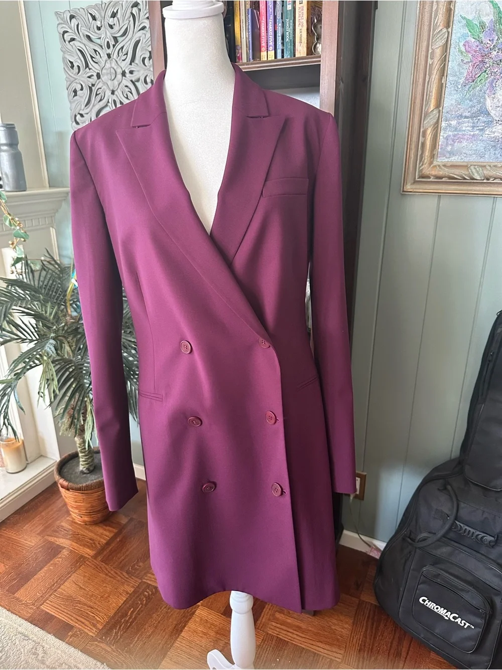 Theory Good Wool Plum Double-Breasted Blazer Dress